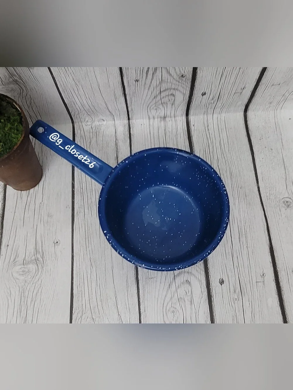 Vintage Blue Speckled Enamelware Sauce Pan